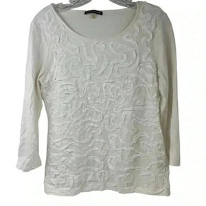 Cable & Gauge Women's M White Long Sleeve Swirl Design Blouse